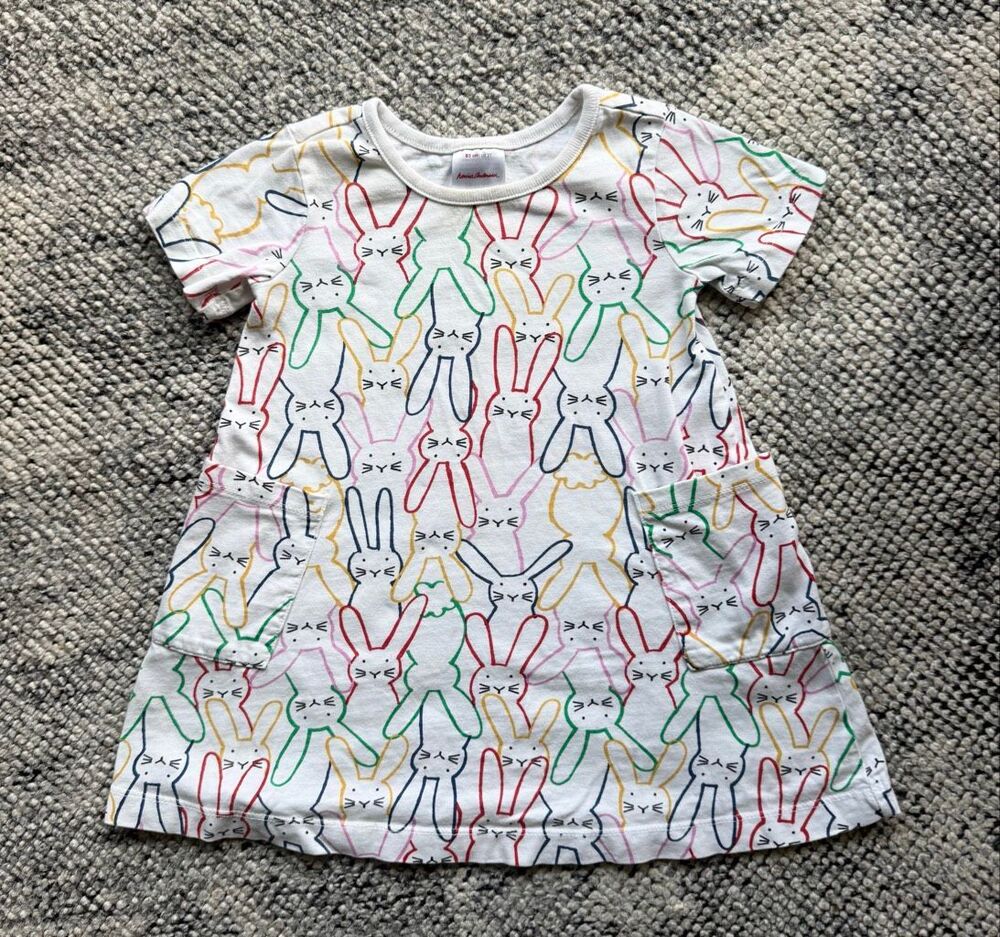 Hanna Andersson Bunny Rabbit Pocket Dress Girls 2T 85cm Easter Spring